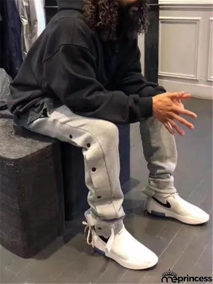 Men's Cool Casual Side Button Up Sports Sweatpants