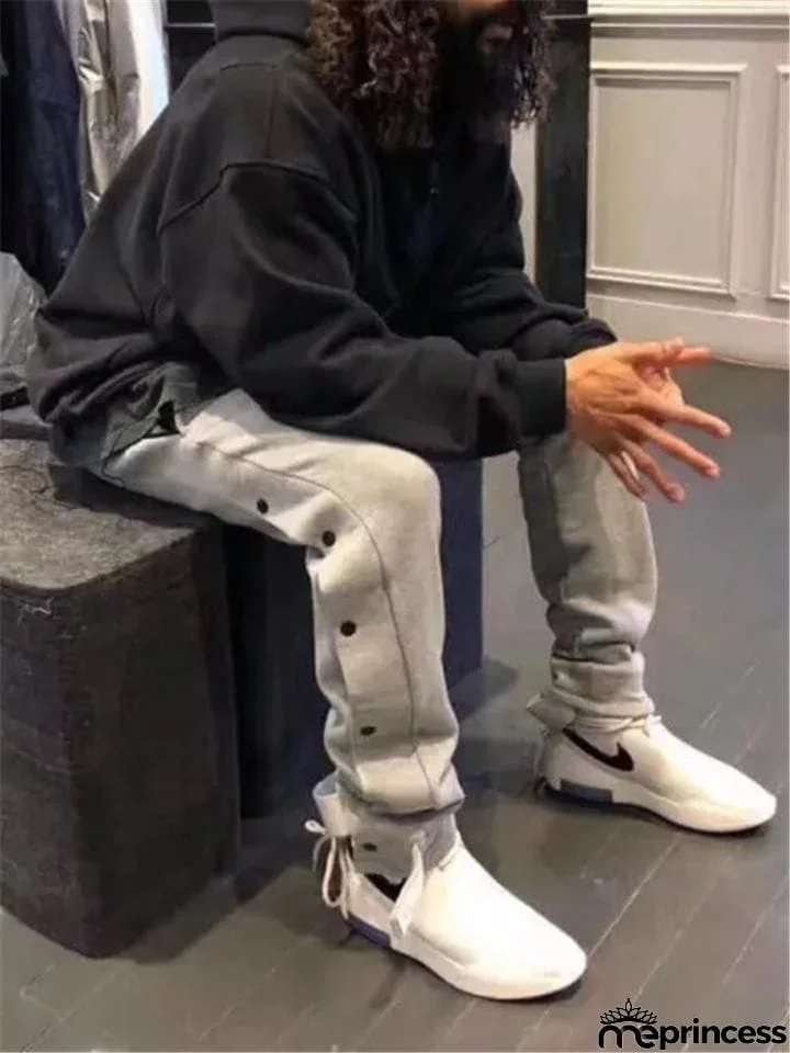 Men's Cool Casual Side Button Up Sports Sweatpants