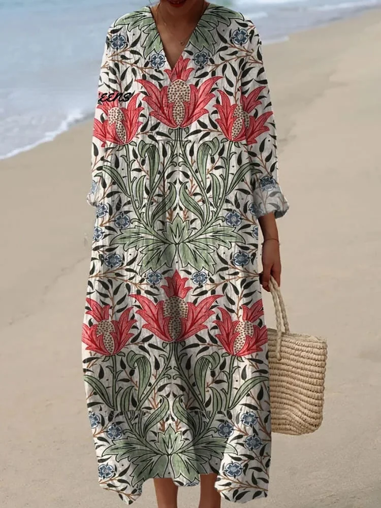 Women's  Retro Floral Art Print Casual Dress