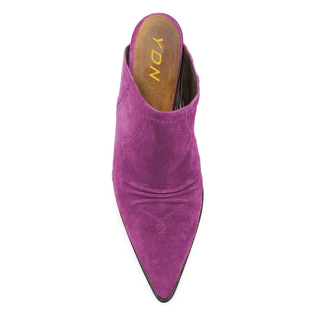 Classic Vegan Suede Pointed Toe Kitten Heeled Mules in Purple