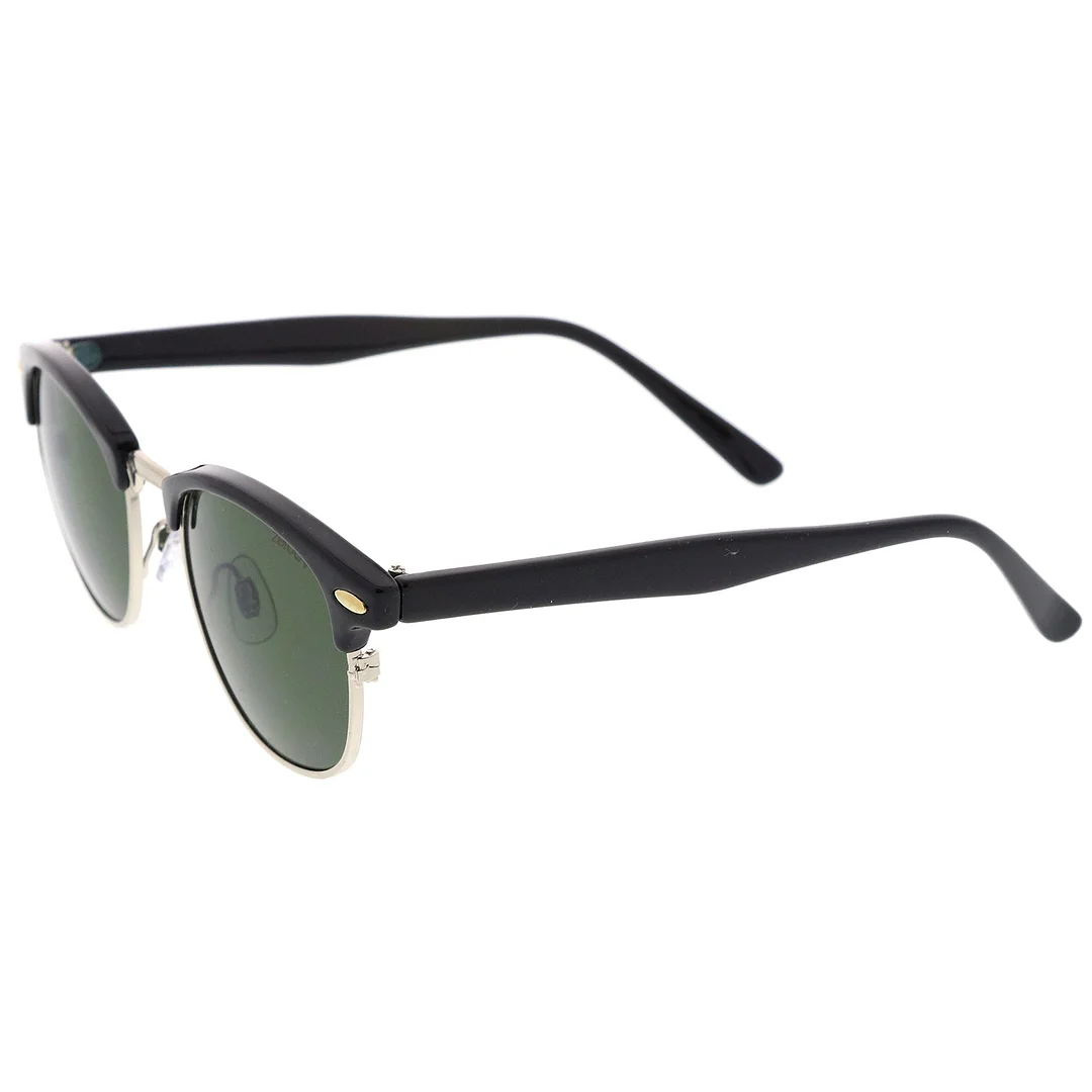 Classic Horn Rimmed Neutral Colored Lens Semi-Rimless glasses 49mm