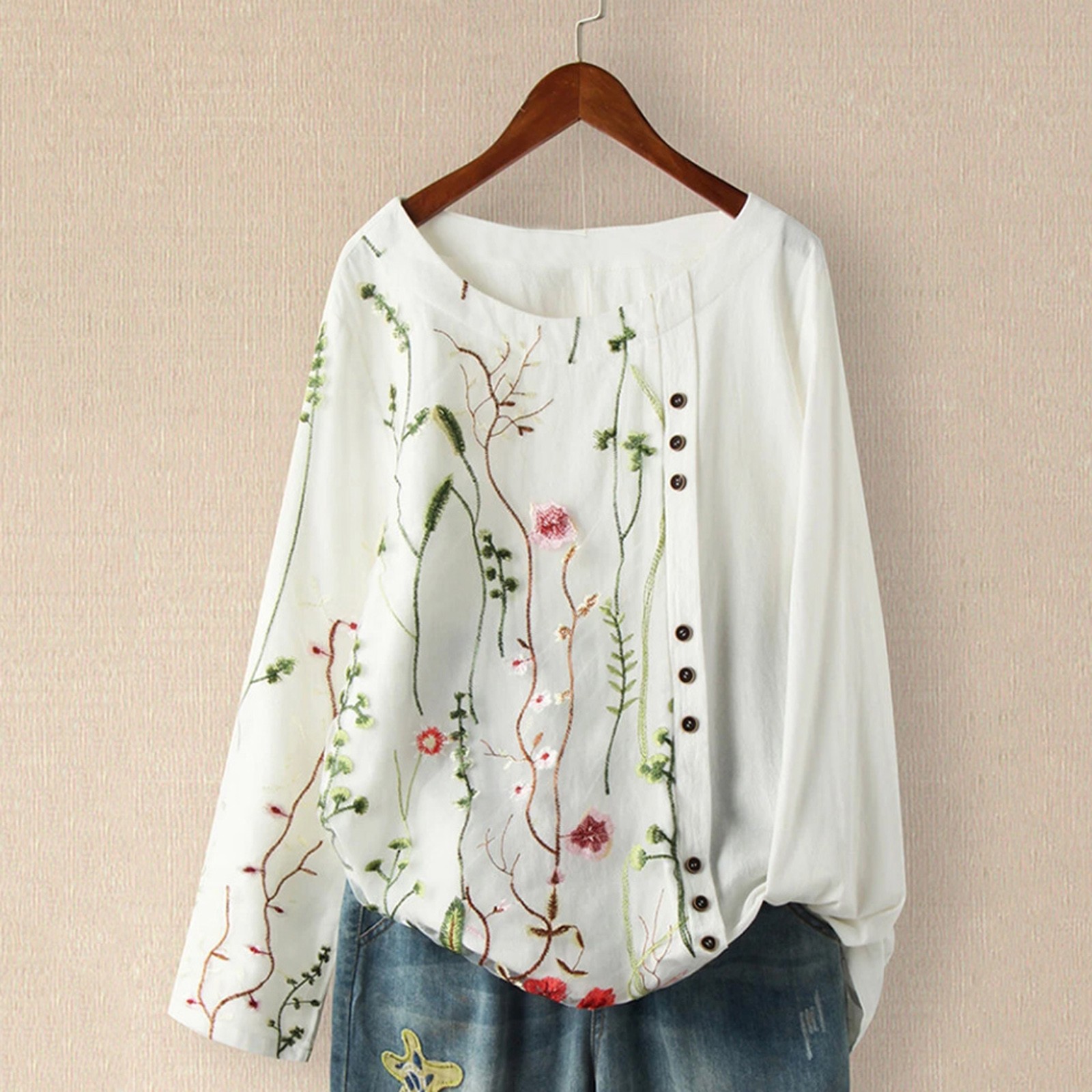 Women Casual Embroidery Loose Shirts