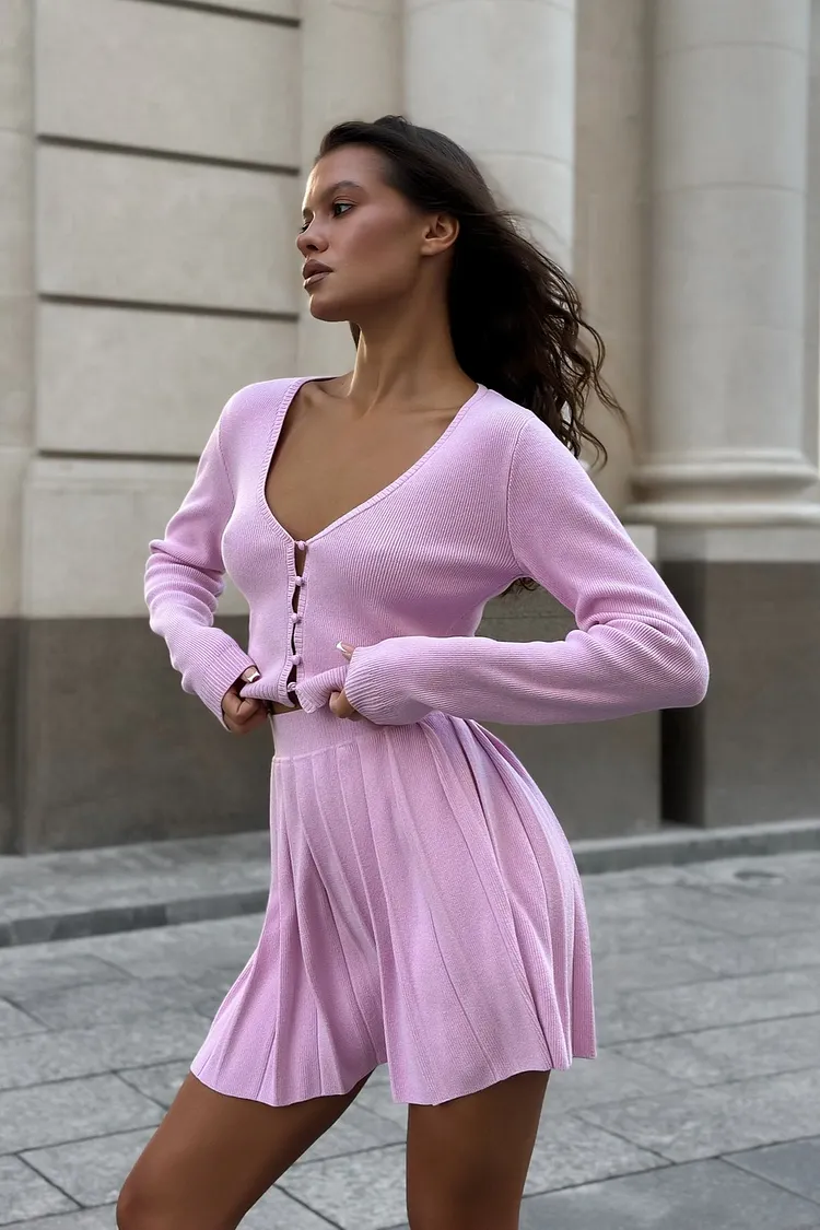 Sexy Knit Crop Top Two Piece Skirt Set