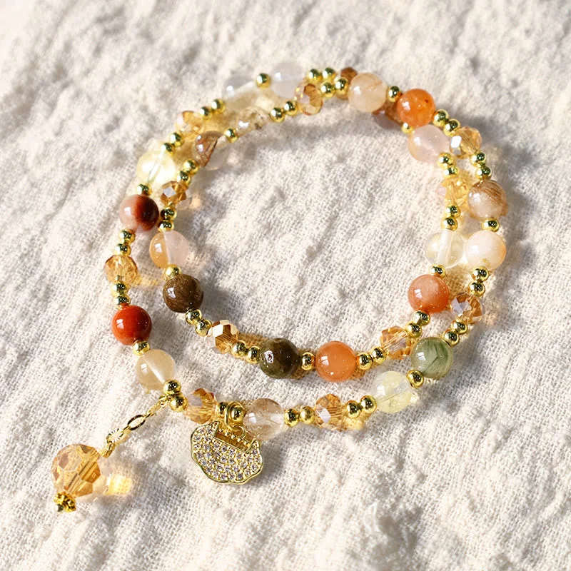 Colorful Rutilated Quartz Double Wrap Spiritual Growth Bead Charm Bracelet