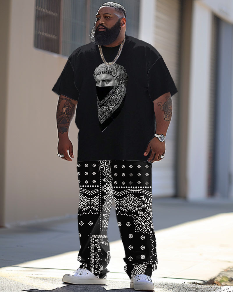 Men's Large Retro Art David Like Paisley Print T-Shirt Trousers Suit