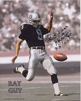 RAY GUY OAKLAND RAIDERS 3 X S.B. ACTION SIGNED 8x10