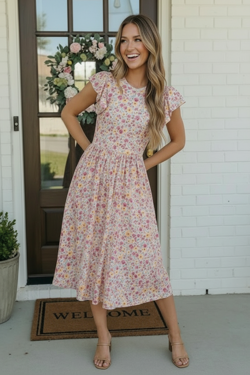 Flutter Into Spring Floral Midi Dress mysite idetrend