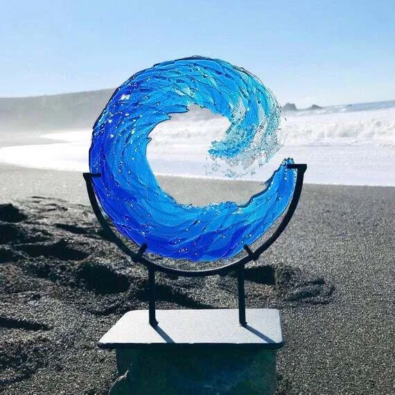 Ocean Wave Fused Glass Sculpture