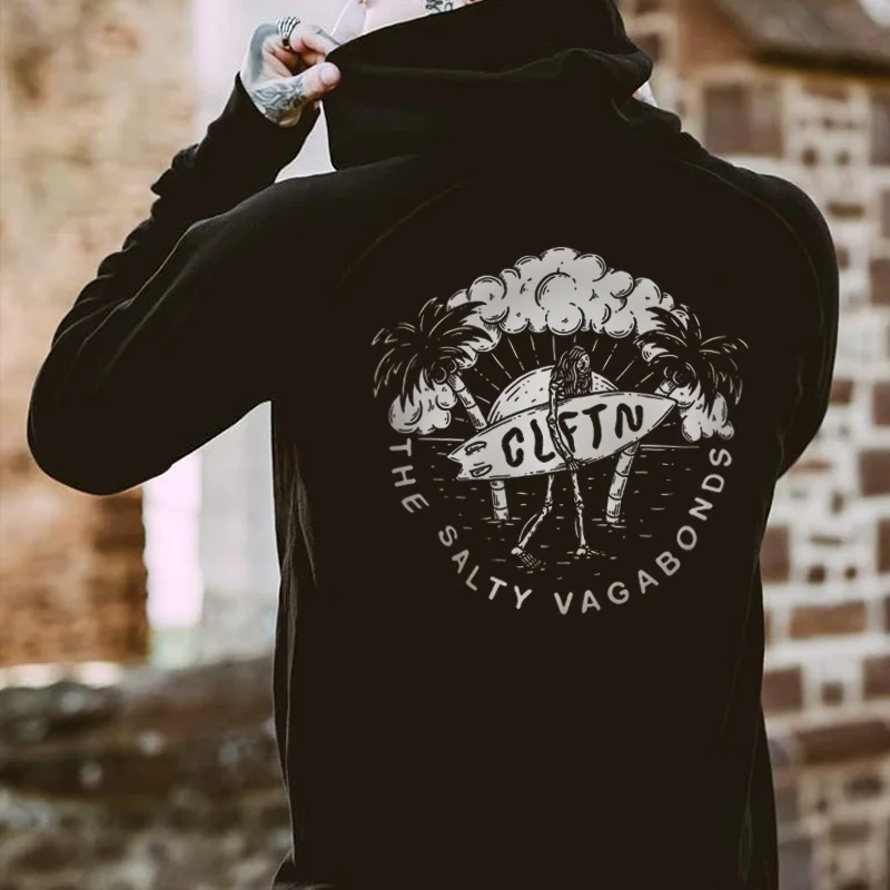 Men's The Salty Vagabonds Skeleton Holding A Surfboard Hoodie - Krazyskull