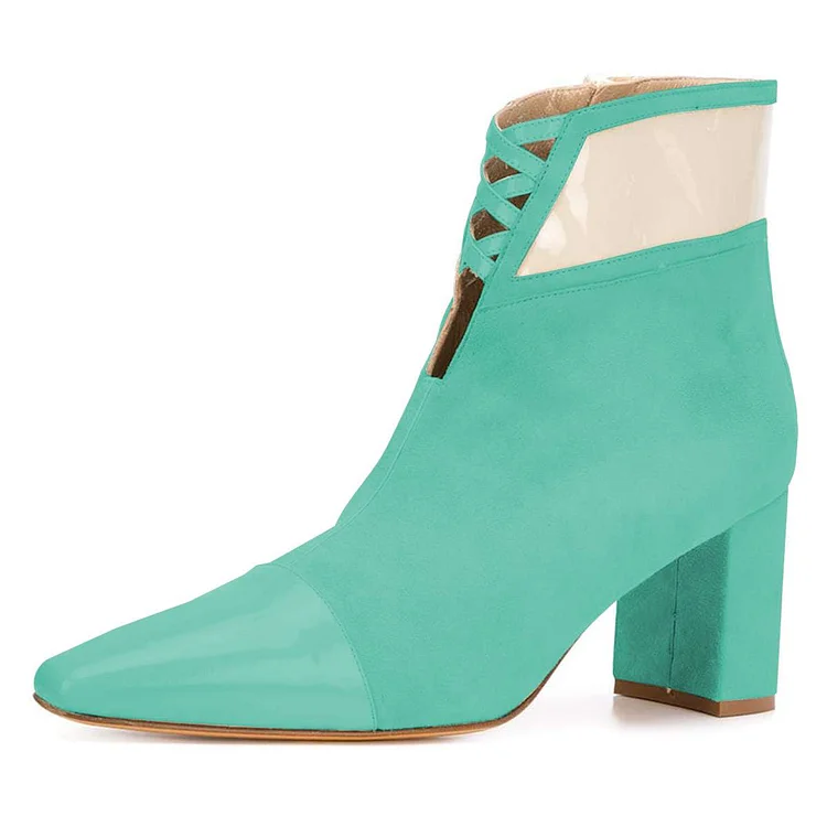 Cyan Vegan Suede Chunky Heel Boots Ankle Boots |FSJ Shoes