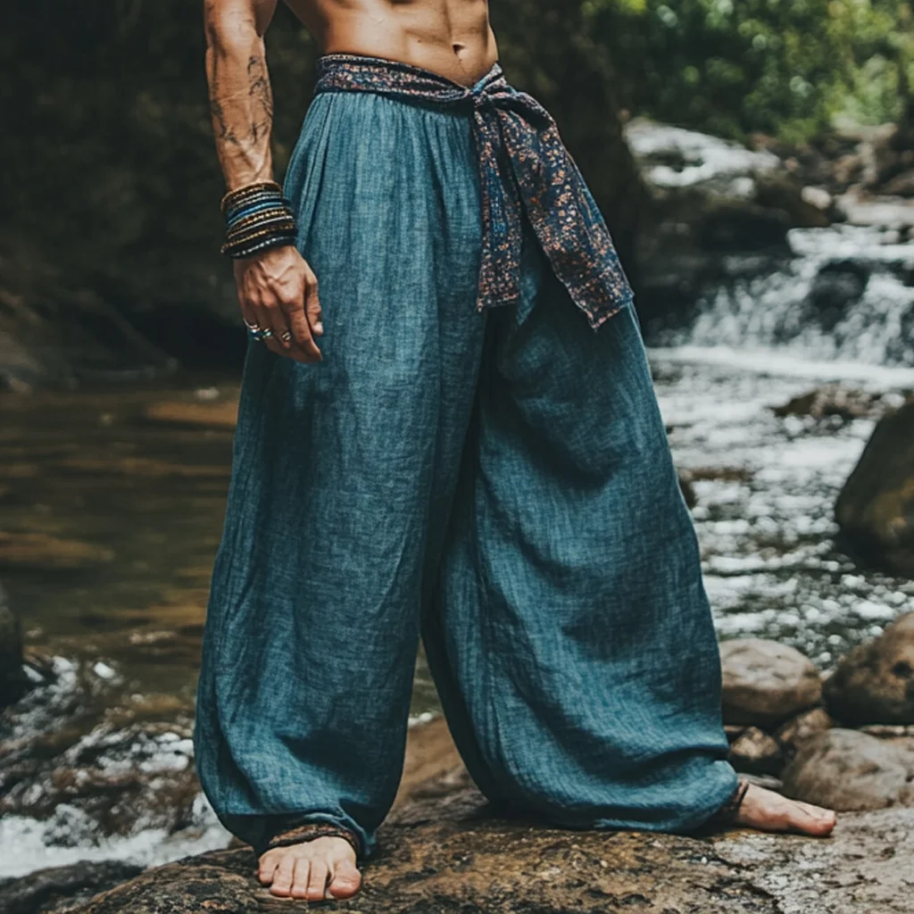 Men's Bohemian Holiday Style Vintage Ethnic Totem Print Simple Casual Pants-inspireuse