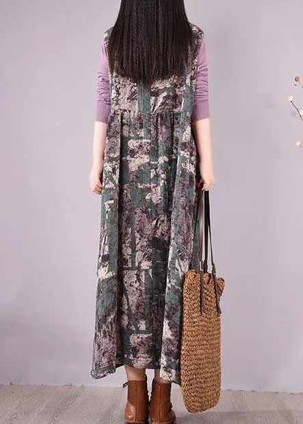 Natural Patchwork Spring Clothes Fabrics Purple Print Loose Dress