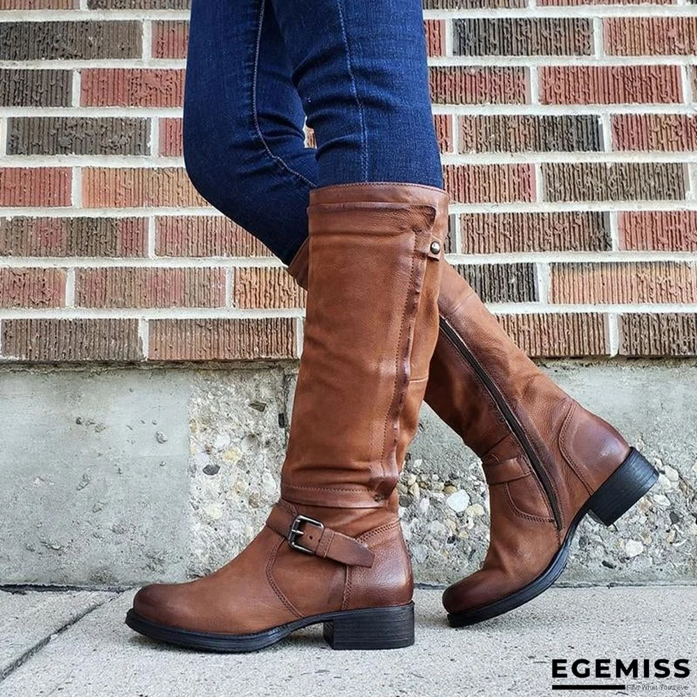 Round Toe Zipper Knee High Boots | EGEMISS