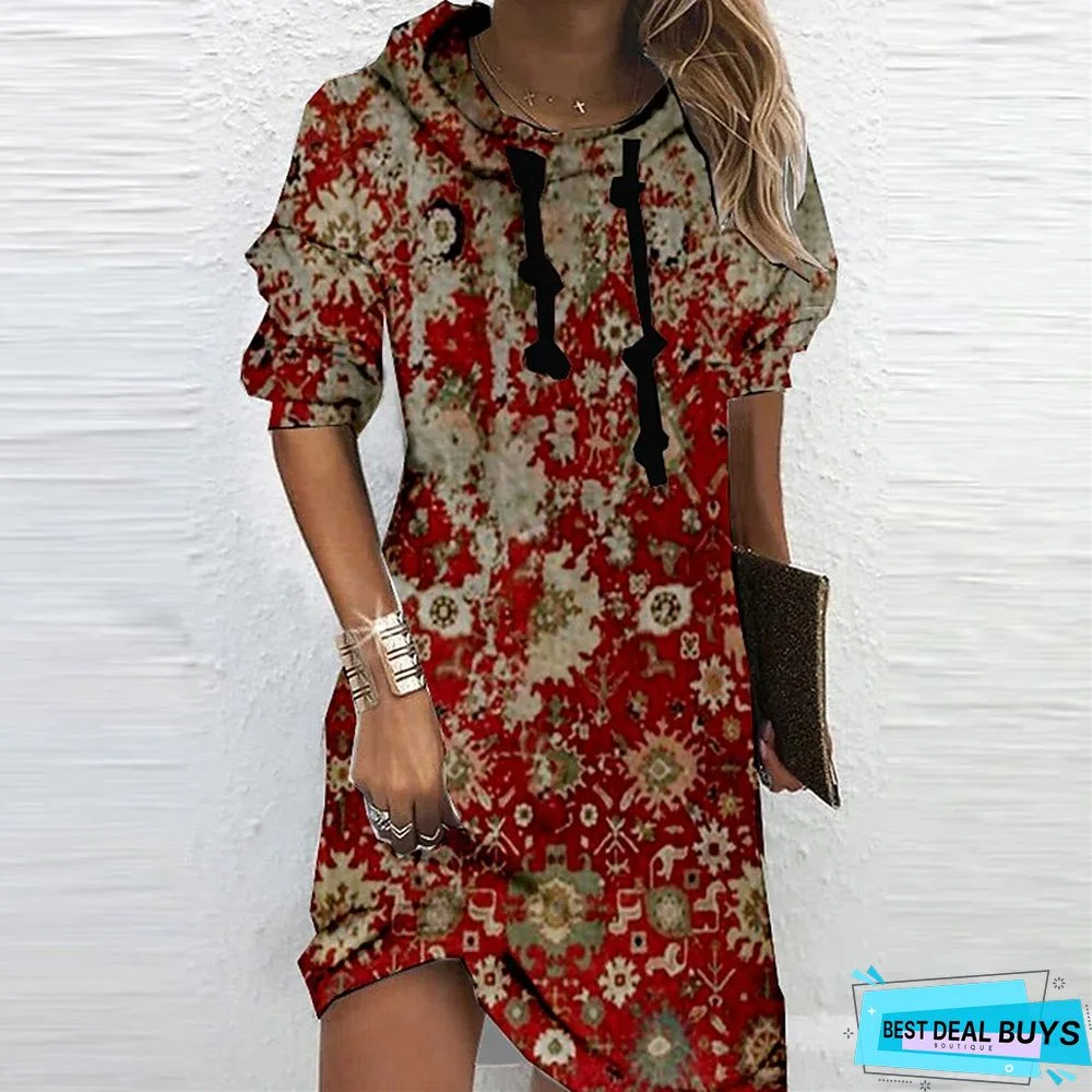 Women&lsquo;s Hoodie Dress Winter Dress Sweatshirt Dress Winter Dress  Green Blue Purple Long Sleeve Floral Print Winter Fall Hooded Vacation Casual Fall Dress 2022 S M L XL XXL 3XL