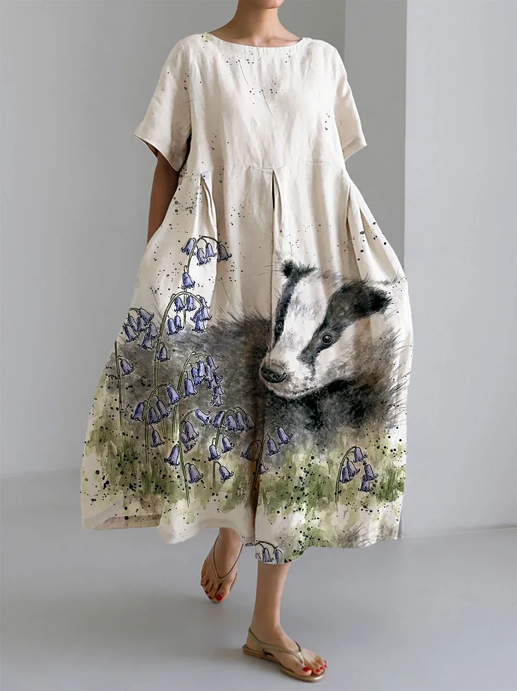 Women's Fun Honey Badger Print Plus Size Loose Printed Dress Long Skirt socialshop