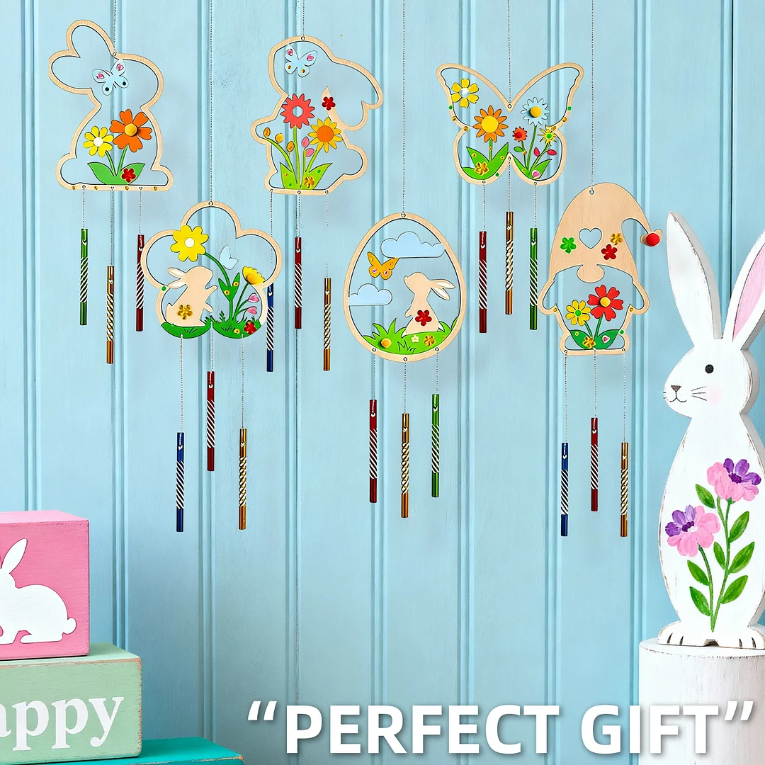 Easter Wind Chime Making Kit Diamond Painting Hanging Pendant Make Your Own 5D DIY Diamond Painting Dots Pendant Wooden Ornaments for Garden Window Decoration