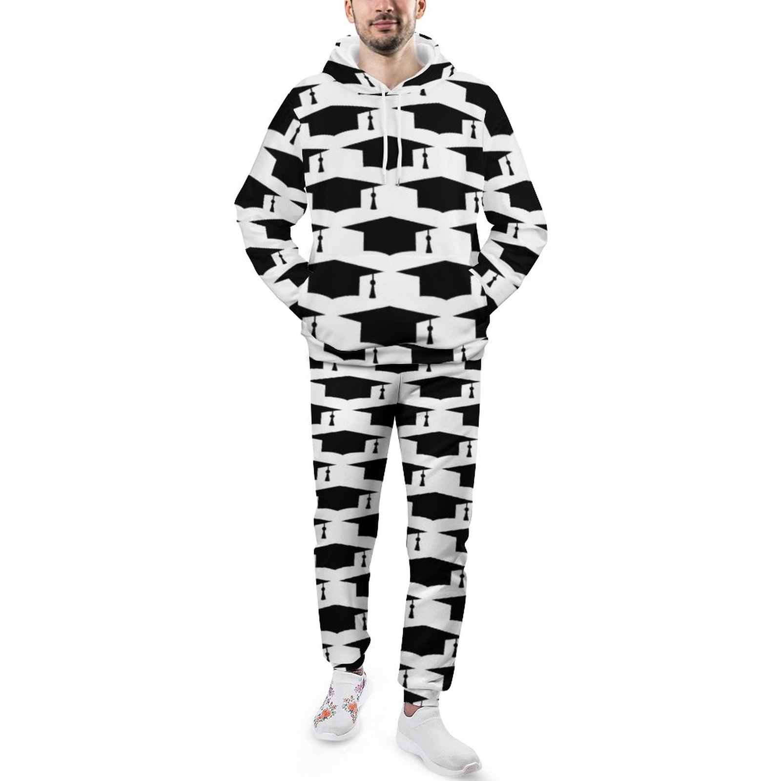 Graduation For Black Tassel Hat Print Men's Sweatsuits Set Guys Casual Athletic Pullover And Sweatpants Suit Outfit