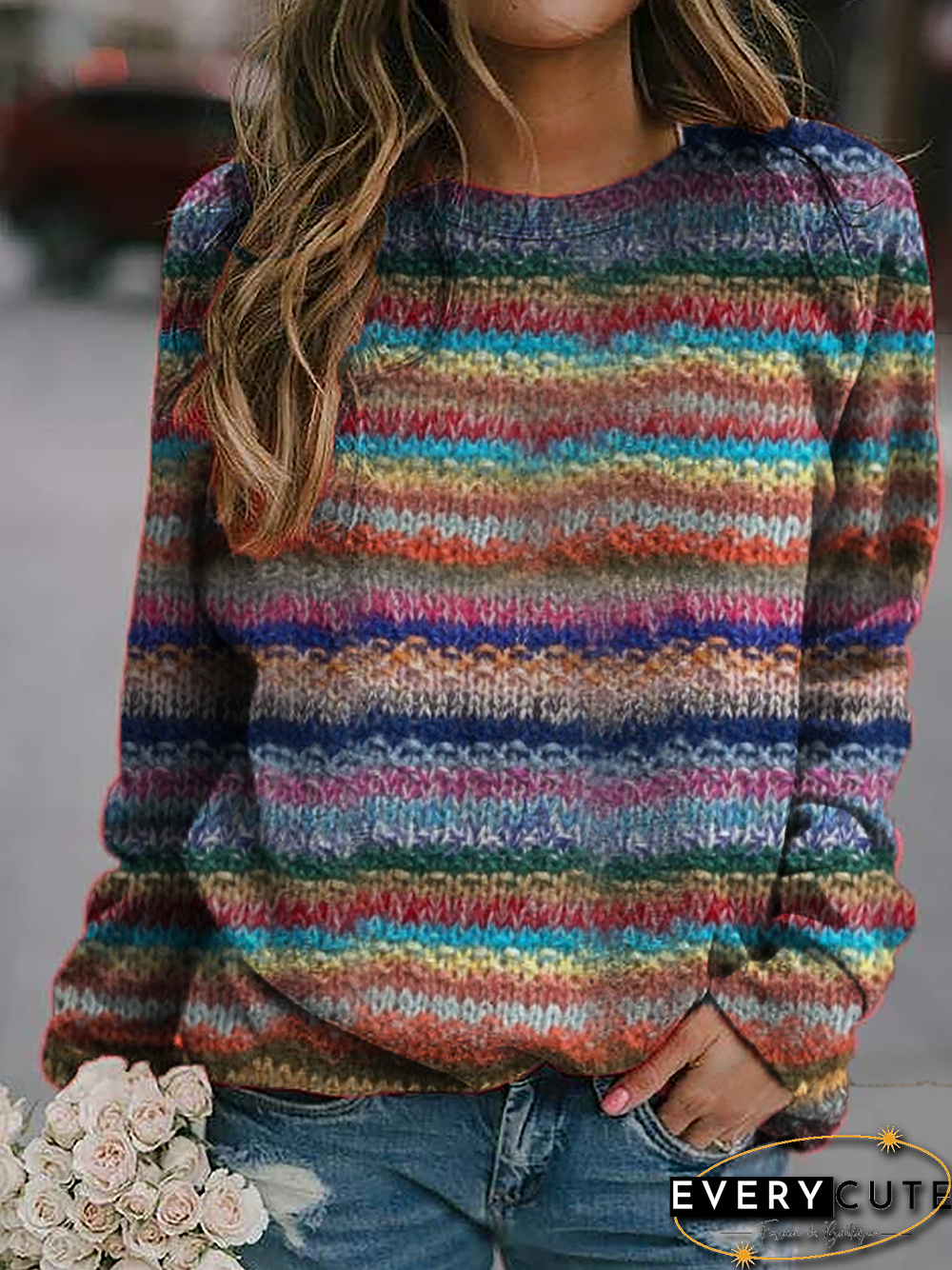 Plus size Long Sleeve Casual Striped Shirts & Tops