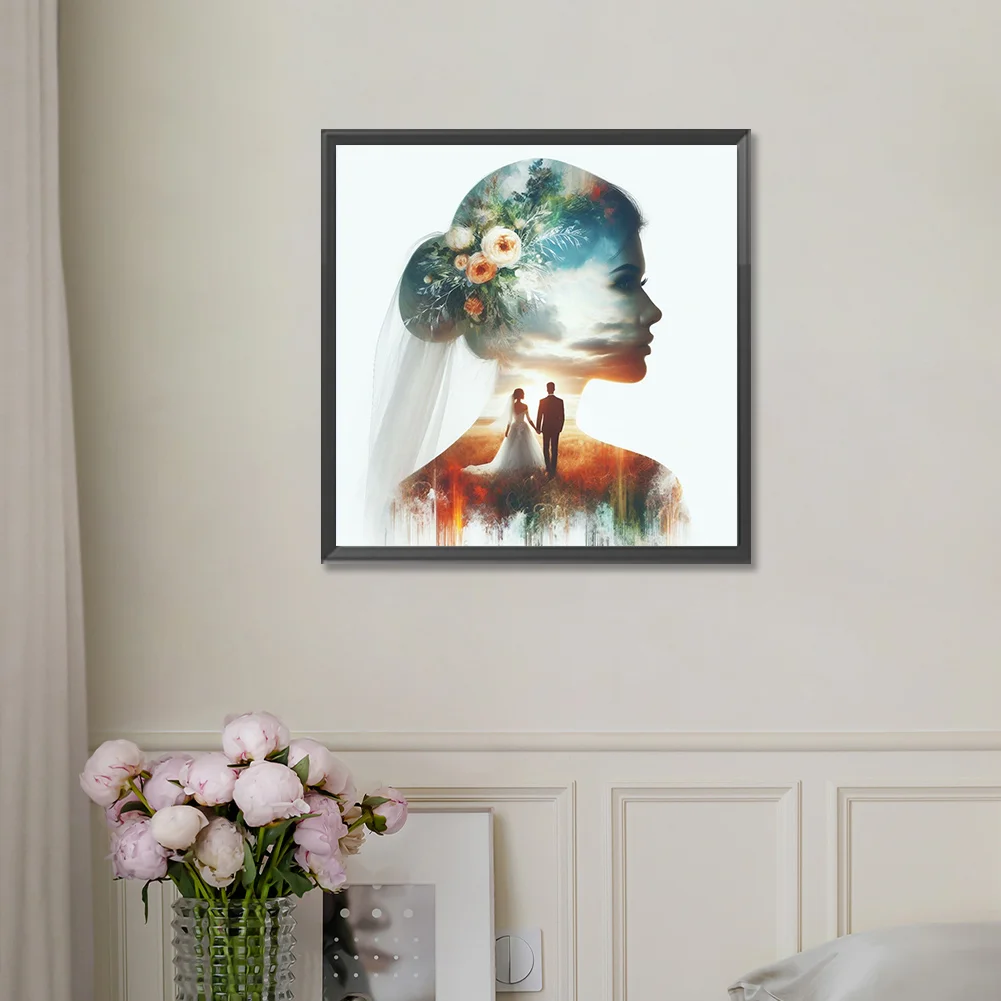 Full Round Diamond Painting 30*30cm - Romantic Wedding Silhouette