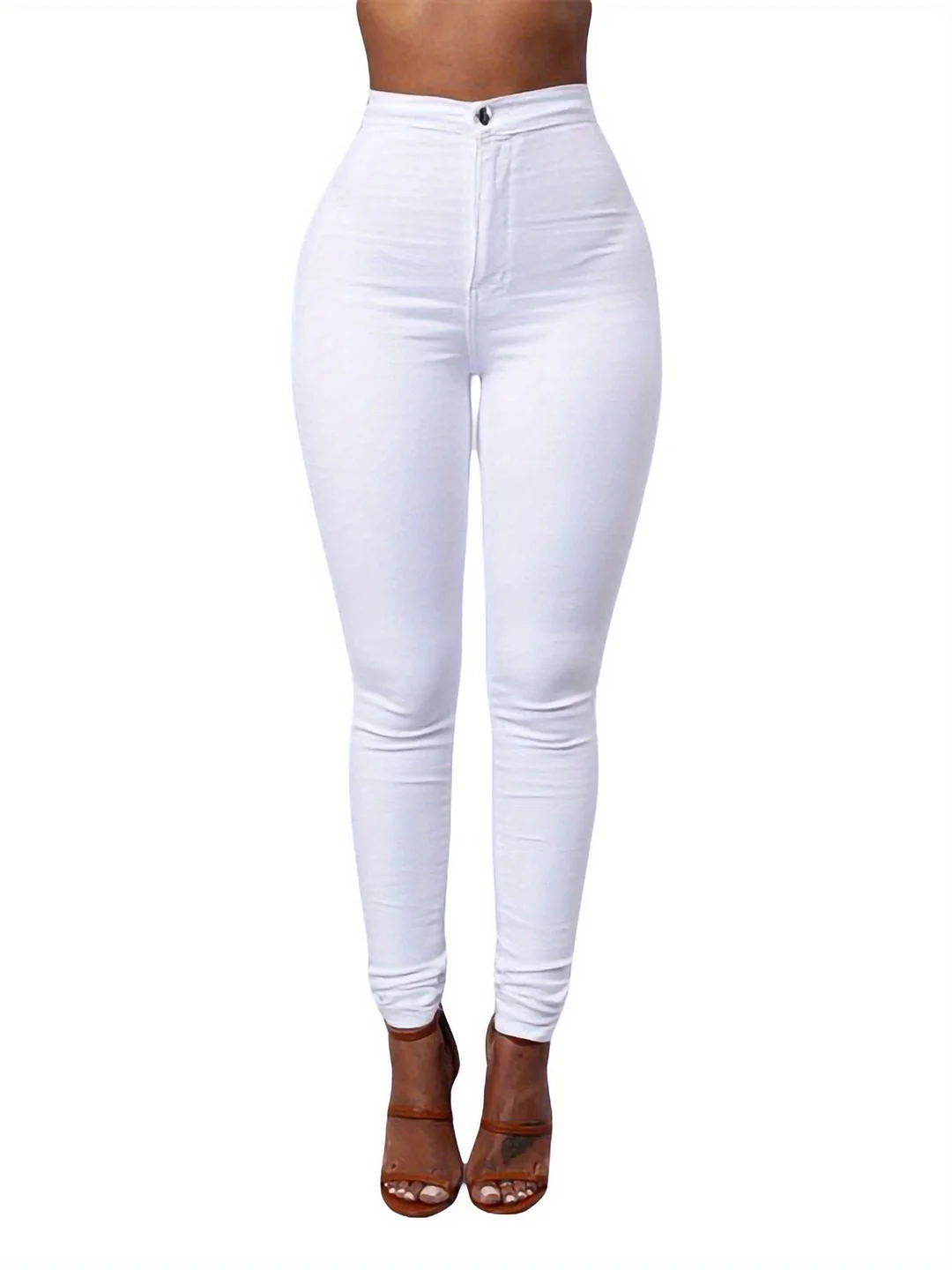 Chic High-Waist Skinny Leggings For Women - Slimming Tummy Control, Solid Color, Stretchy Polyester Blend, Machine Washable | IFYHOME