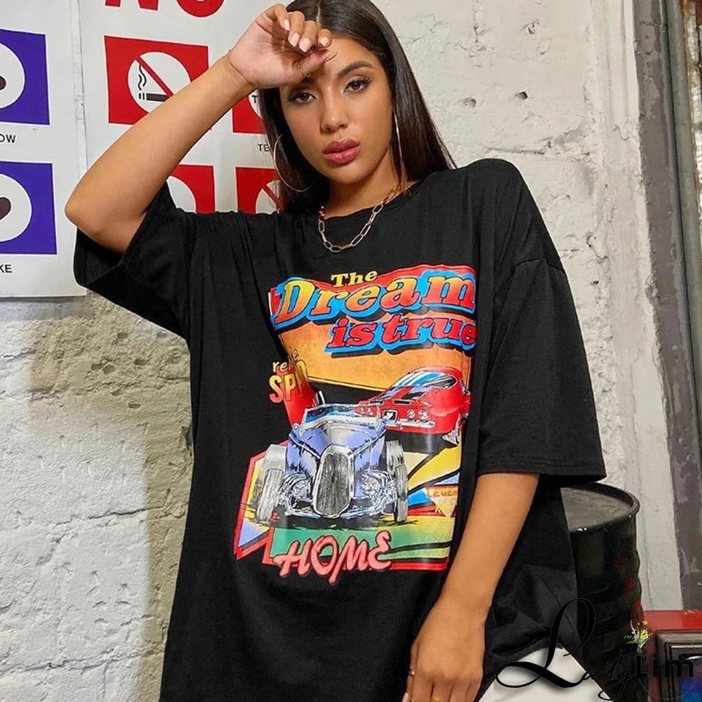 Gothic print Round Neck loose short sleeves t-shirt