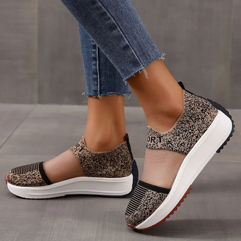 Back To School Women Fashion Sneakers Breathable Air Mesh Flat Thick Sole Leopard Lace Up Summer 2022 Sport Casual Shoes Ladies Girl Walk Run