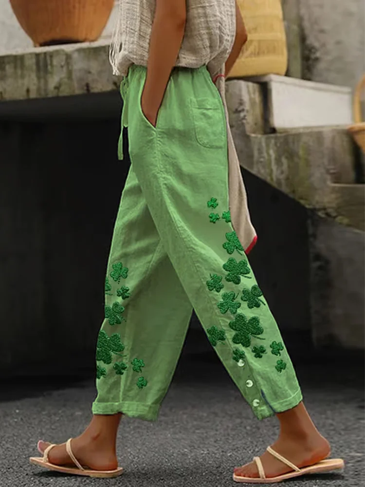 VChics Women's St. Patrick's Day Lace Up Loose Casual Pants
