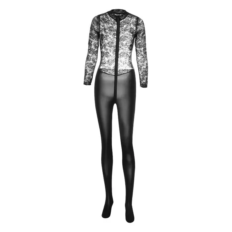Uveng Night Swearing Lingerie Women Feel Lace Perspective Up And Down Double Zipper Open Stender Without Strip Of One-Joint 602