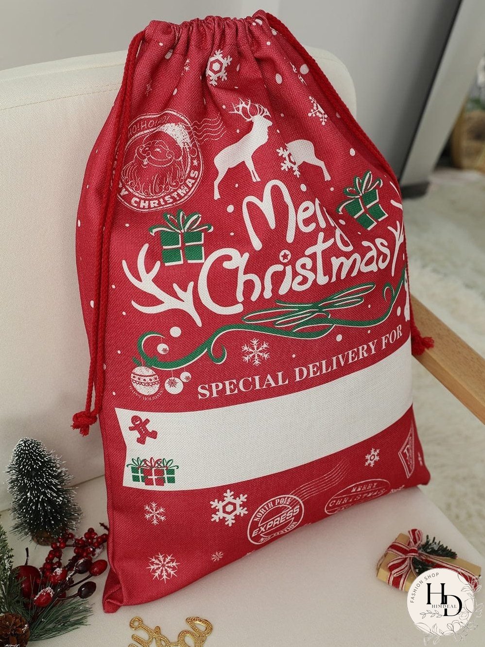 Festive Christmas Large Drawstring Gift Bag - 50*66cm