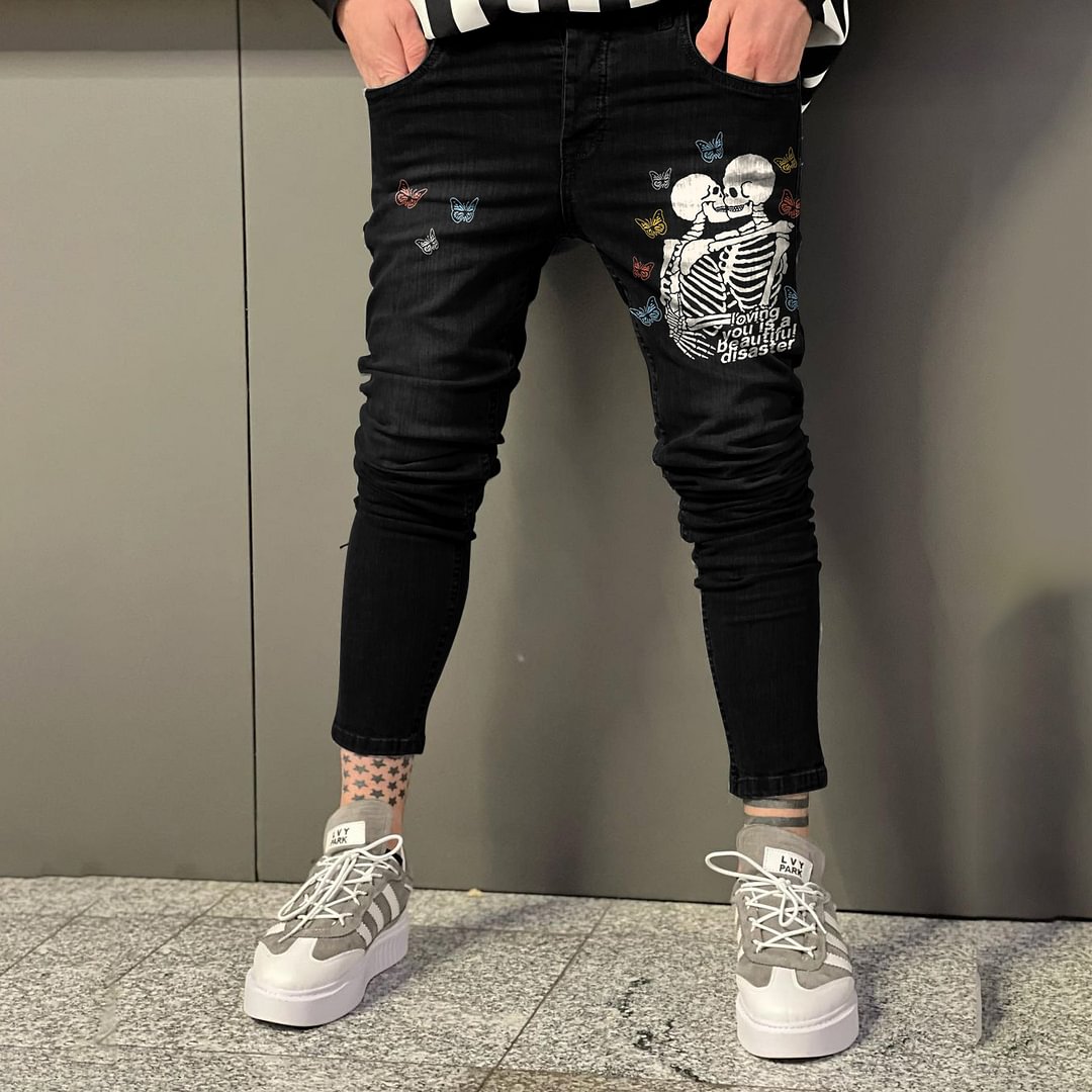 Skull In Love Butterfly Print Pennies Jeans