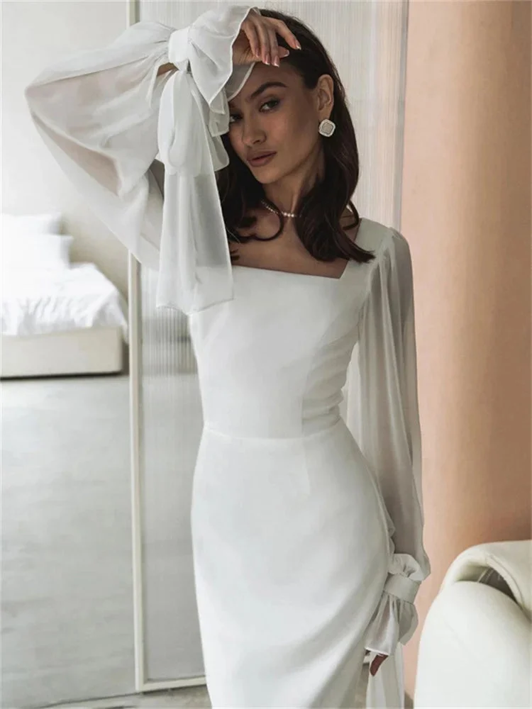 Huiketi White Ruffled Mesh Maxi Dress For Women High Waist Fashion Elegant Patchwork Slim Party Dress Female Lace-Up Long Dress