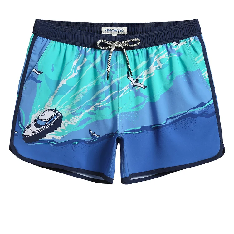 4.5 Inch Inseam Vintage Stretch Blue Getaway Swim Trunks