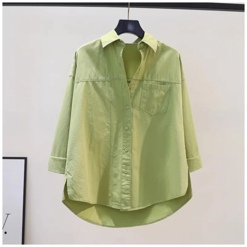 Athvotar Athvotar 2025 Spring And Autumn Arts Fan Top Dress Design Sense Stitched Pink Side Open Fork Loose Casual Shirt Woman