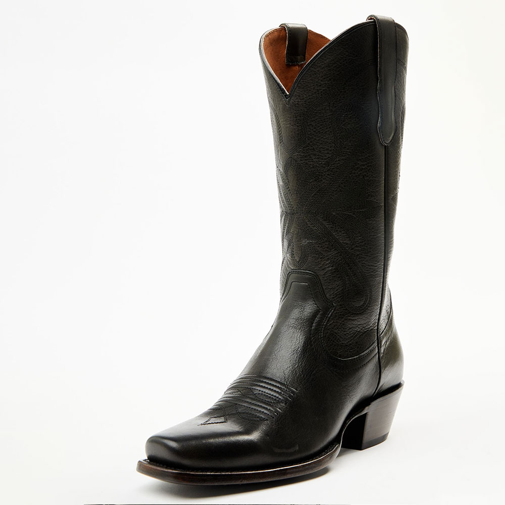 Black Embroidered Square Toe Mid-Calf Cowgirl Boots with Chunky Heel Nicepairs