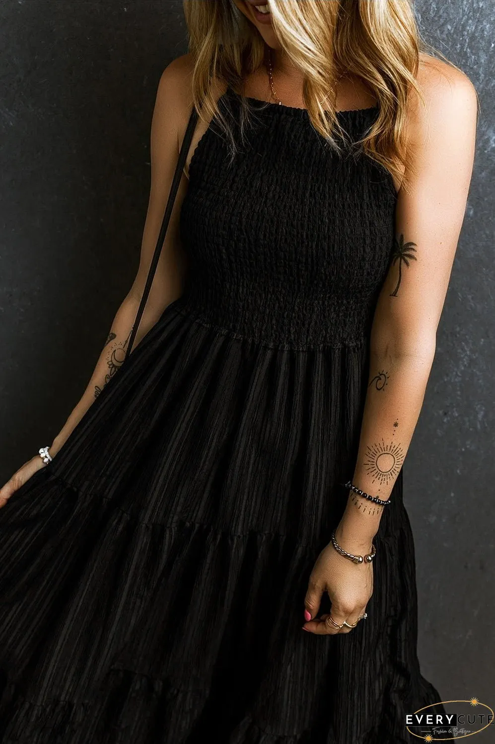 Smocked Tiered Spaghetti Strap Dress