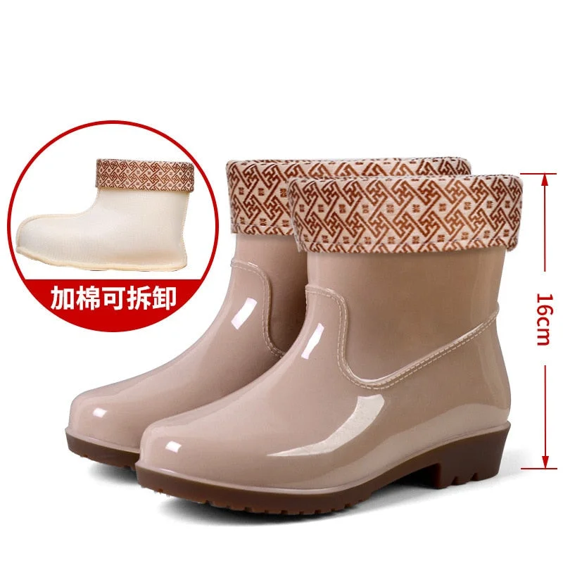 Miaoguan Short Rain Boots Women's  Low-Cut PVC Beef Tendon Platform Solid Color Work Shoes Waterproof Rain Boots Thick Bottom 41