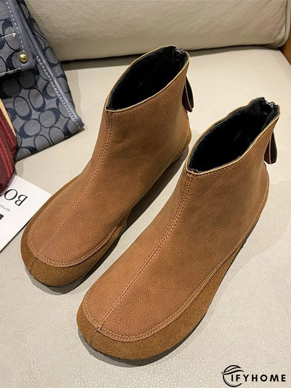 Vintage Plain Split Join Back Zip Boots | IFYHOME