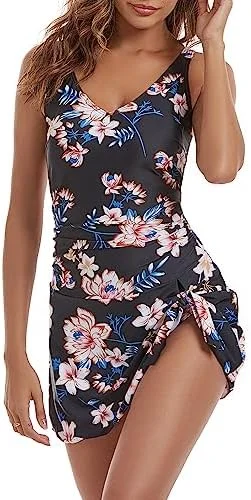 One Piece Tummy Control Swimdress for Women 