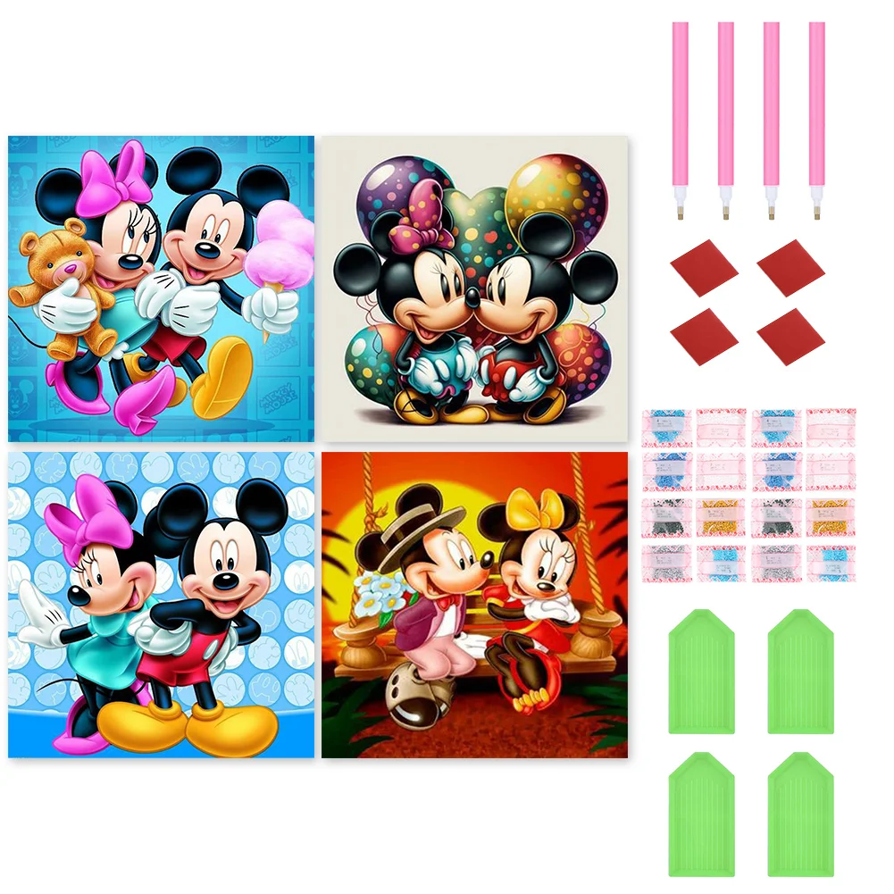 4pcs/Set Diamond Painting - Full Round Drill - Mickey Minnie(Canvas|30*30cm)