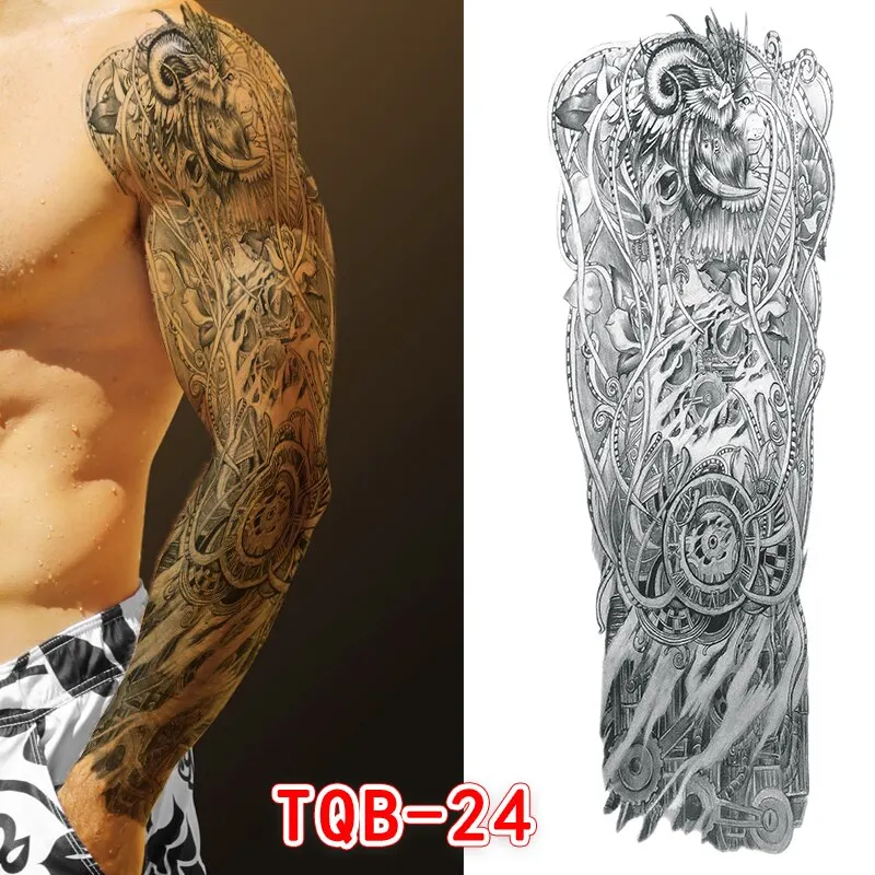 Sdrawing Temporari Tattoo Sticker for Men Death Skull Henna Skeleton King Animal Arm Leg Tatoo Pattern Fake Tattoo for Woman
