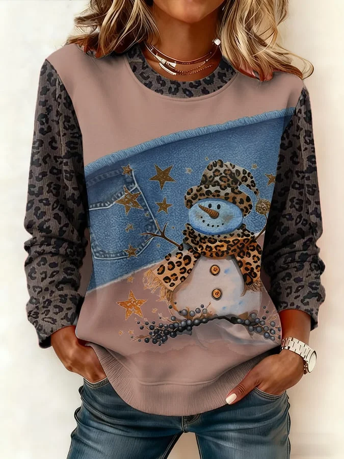 Women's Casual Retro Western Snowman Sweatshirt 