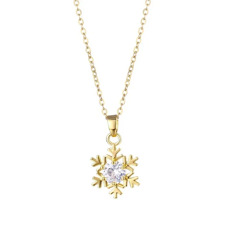 Exquisite Crystal Gold Color Snowflake Pendant Necklace Christmas Jewelry CZ Snow Dainty Party New Year Gift Accessories Women