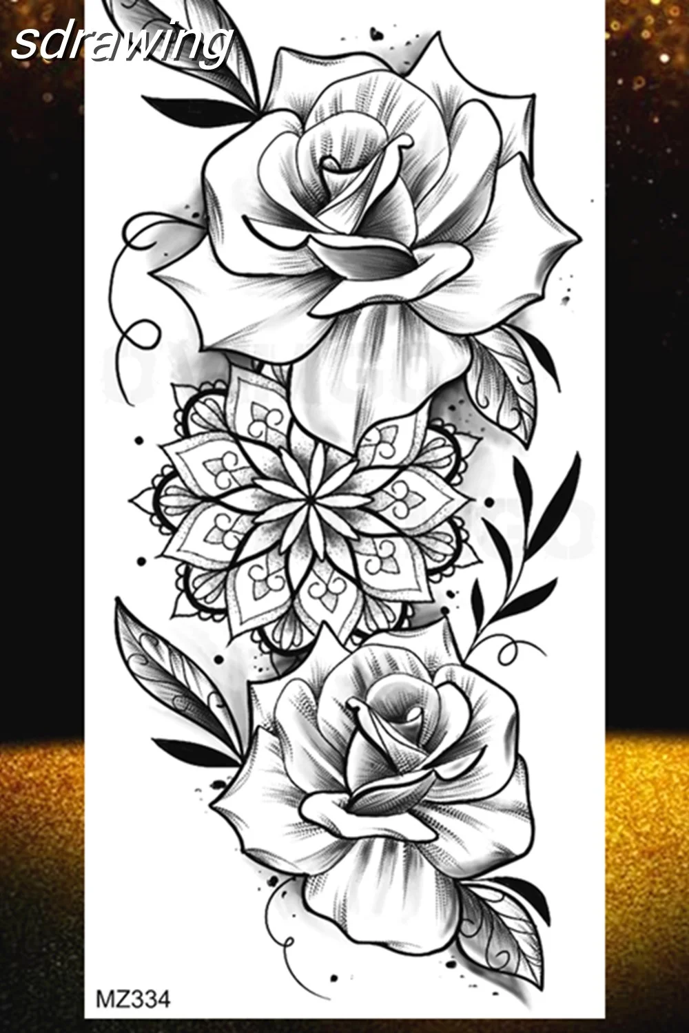  Black Rose Flower Temporary Tattoos Fake Waterproof Tatoo Body Art Arm Leg Floral Peony Bloosom Tattoo Stickers Makeup 928-0