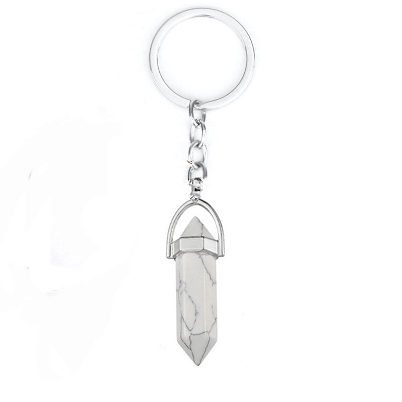 Retro Geometric Alloy Plating Natural Stone Women’s Bag Pendant Keychain