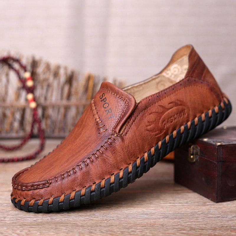 Men Shoes - Men Super Soft Sole Slip On Hand Stitching Casual Loafers