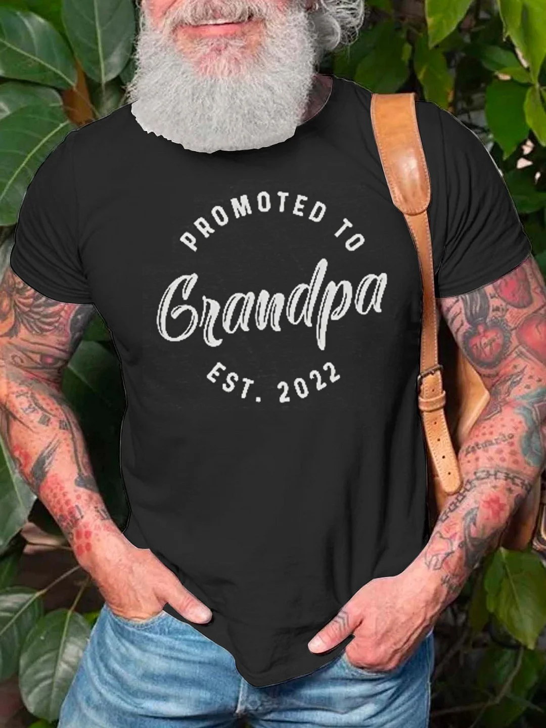 Mens Promoted to Grandpa 2022 Tshirt Funny New Baby Family Graphic Tee