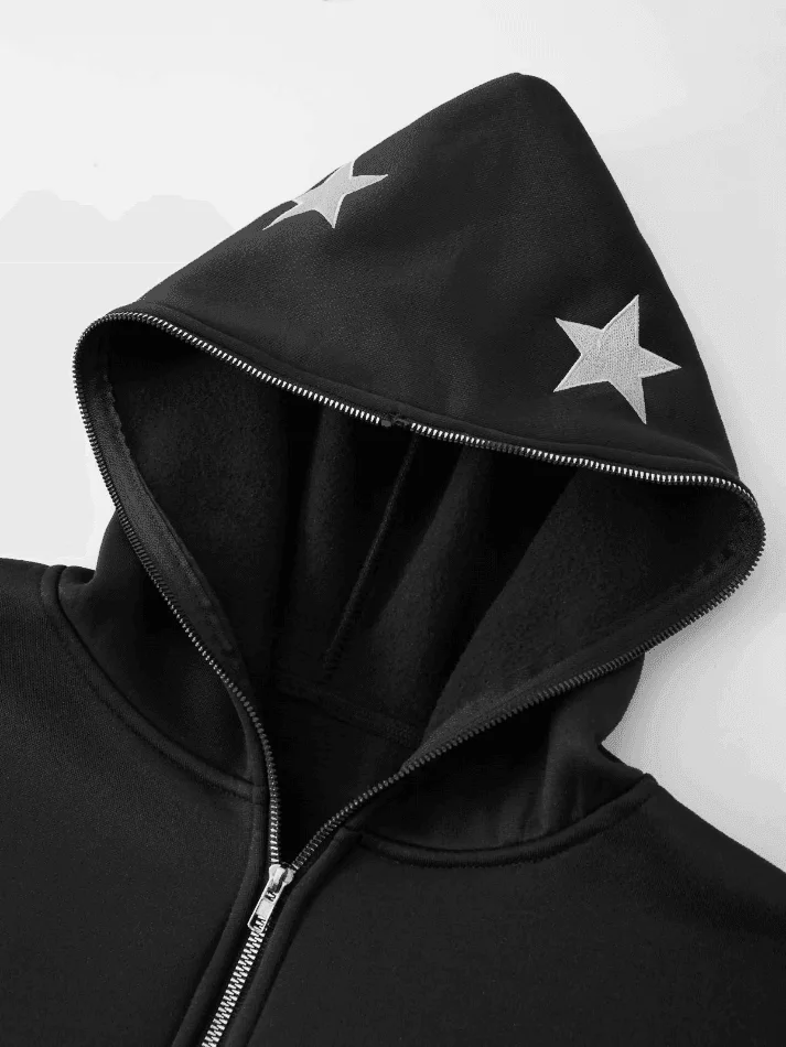 Brownm Men's Punk Star Embroidery Zip-Up Hoodie