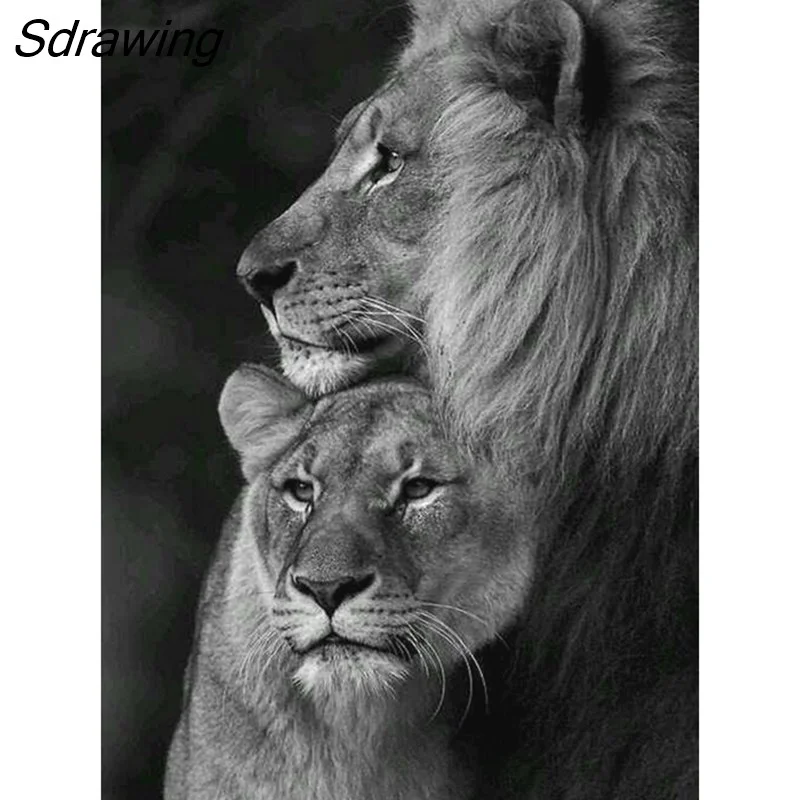Sdrawing Black and White Lion Animal Personality Mural Poster Home Interior Room Bedroom Wall Decoration Canvas Art (no Frame) 328-1