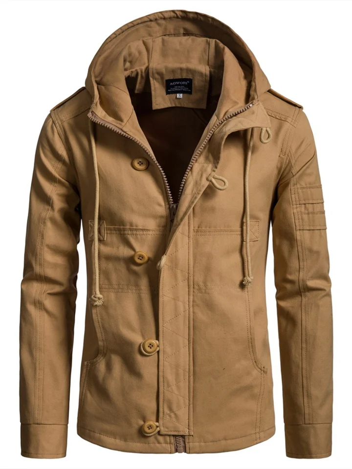 Men's Casual Solid Color Hooded Cardigan Jacket | 168DEAL