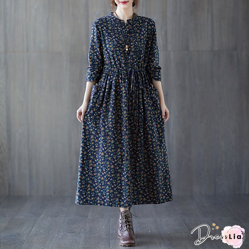 Zanzea Fashion Women Crew Neck Long Sleeve Floral Printed Pockets Baggy Long Dress Plus